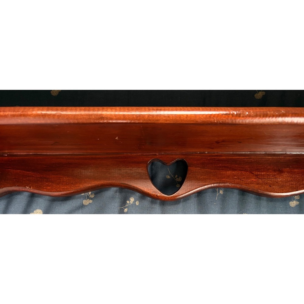 Vintage Wood Wall Shelf Heart Cutout Scalloped Edge Brown Farmhouse Plate Shelf - Picture 4 of 12